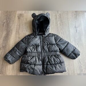 Baby Gap Girls Recycled Black Gold Metallic Dot Puffer Jacket 18 24 Months